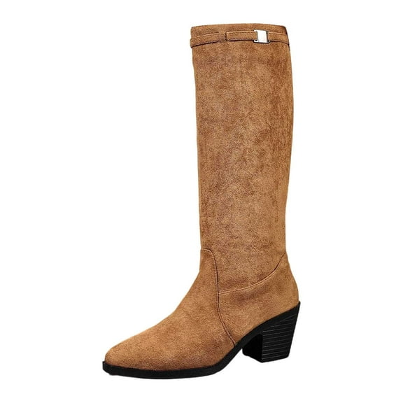 Boots for Women,Stylish Women Mid Calf Boots With Decorative Buckle Strap Soft Lined Interior Low Heel Ankle Footwear For Autumn Winter Daily Outfits,Knee High Boots Women,Brown,5.5