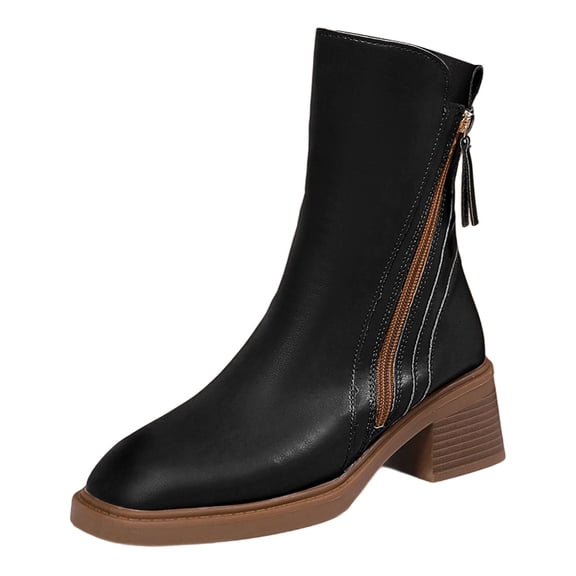 Boots for Women,Stylish Women Mid Calf Boots Heel Pointed Toe Zipper Closure Soft Sole Comfortable Footwear For Fall Winter Daily Wear,Knee High Boots Women,Black,6.5