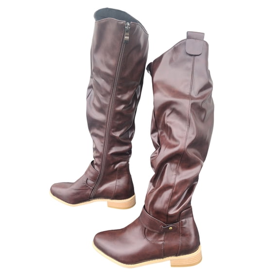 Boots for Women,Stylish Women Mid Calf Boots PU Leather Side Zipper Design Comfortable Durable Footwear For Casual Outings And Wear,Knee High Boots Women,Red6.5