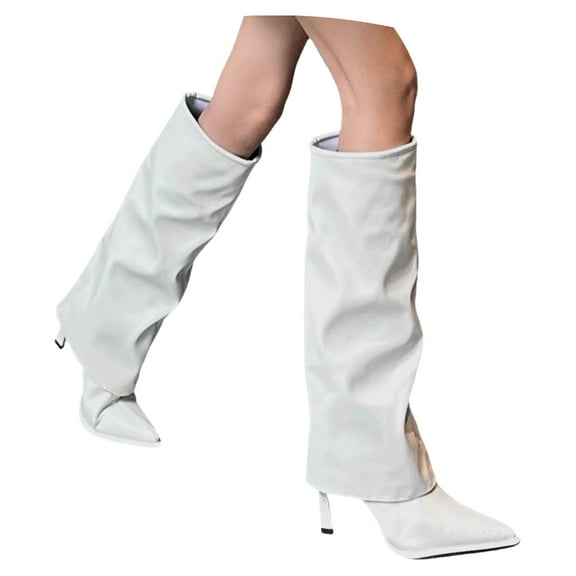 Boots for Women,Stylish Women Western Knee High Boots with Belt Buckle Detail Block Heel for Fall Winter Fashion Comfort,Knee High Boots Women,White,9