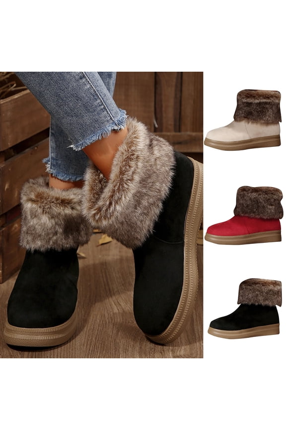 Boots for Women TKYCMSUAKI Ankle Boots for Women Fur Lined Short Booties Faux Suede Memory Foam Insole - Non-Slip Snow Boots & Mini Womens Winter Boots Shoes for Women 2025