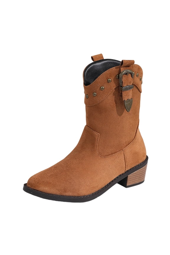 Boots for Women,Western Ankle Cowboy Boots Snip Toe Low Heel Perforated Pull On Design Comfortable Casual Winter Footwear,Knee High Boots Women,Brown,7