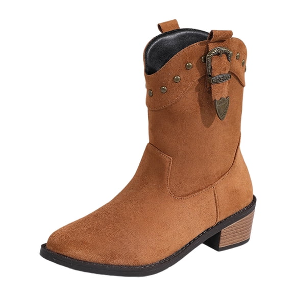 Boots for Women,Western Ankle Cowboy Boots Snip Toe Low Heel Perforated Pull On Design Comfortable Casual Winter Footwear,Knee High Boots Women,Brown,9