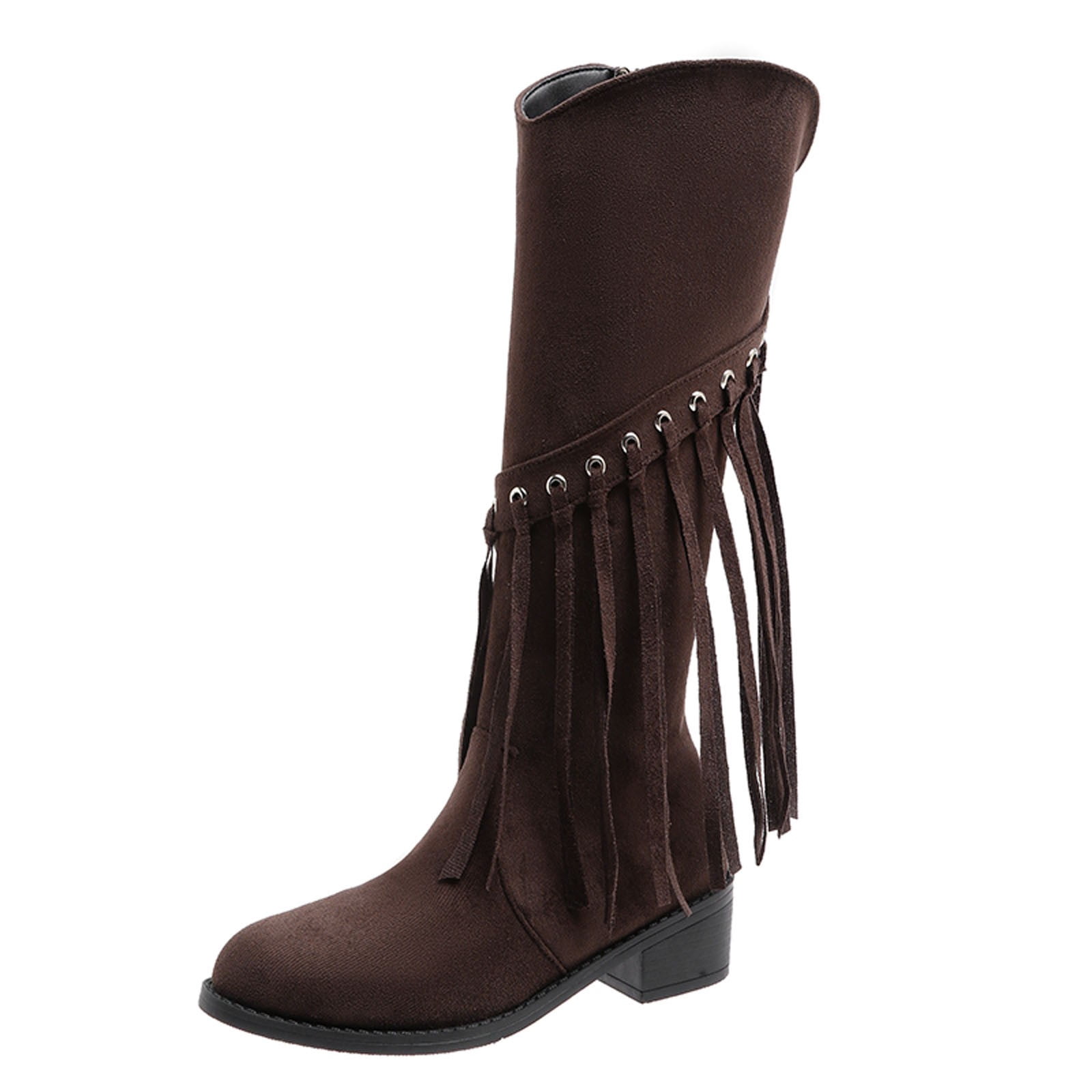 Trend4us Women's Western Buckle Zipper Knee-High Boots