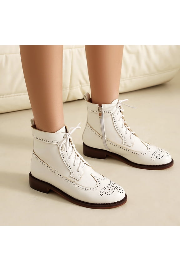 Boots Womens Fall Shoes Winter Leather Ankle Boots For Women Dressy Lace Up Wingtip Short Booties