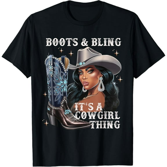 Boots and Bling Cowgirl Melanin Western Aesthetic T-Shirt tee