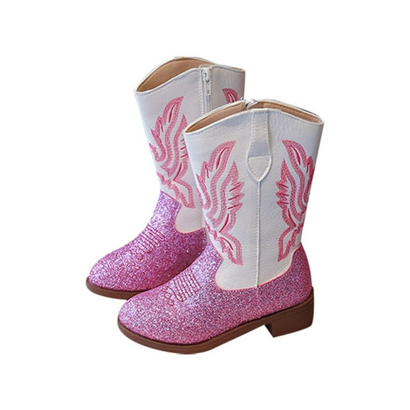 Boots for Girls Cowboy Boots Pointed Toe Side Zipper Classic Embroidery Boots for Big Kids Outfit Footwear Casual Comfort Soft Daily Wear