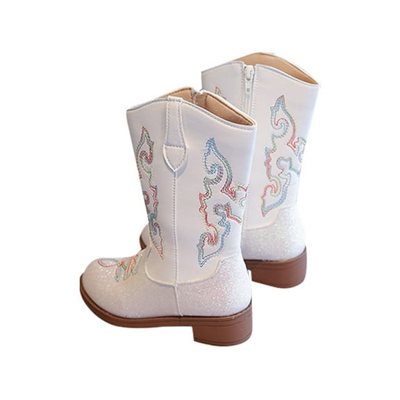 Boots for Girls Cowboy Boots Pointed Toe Side Zipper Classic Embroidery Boots for Big Kids Outfit Footwear Casual Comfort Soft Daily Wear