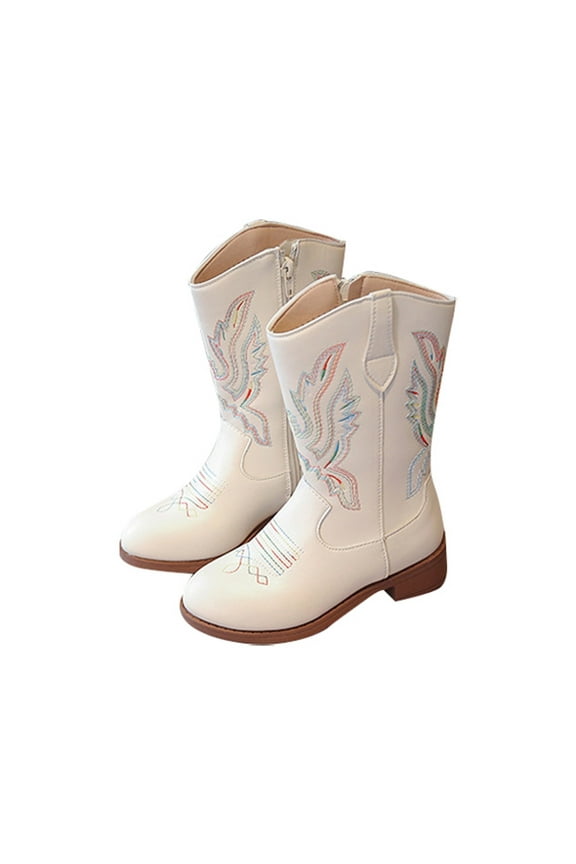 Boots for Girls Cowboy Boots Pointed Toe Side Zipper Classic Embroidery Boots for Big Kids Outfit Footwear Casual Loose Fit Daily Wear