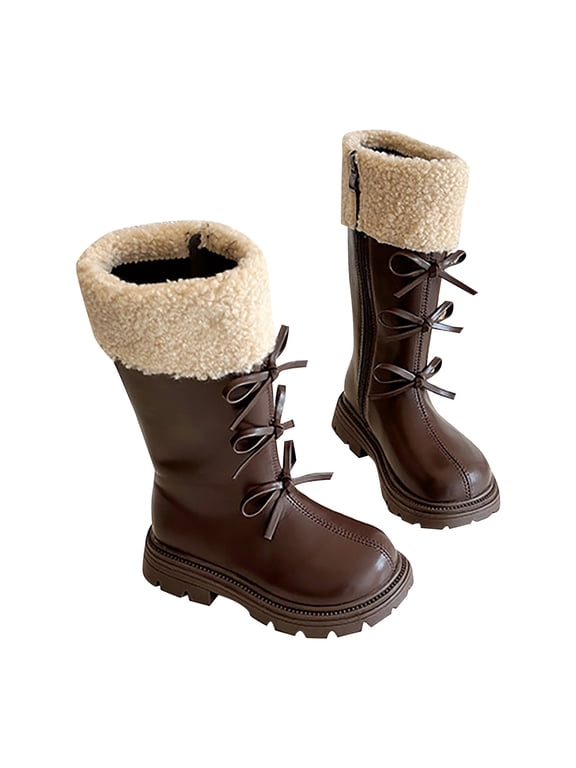Boots for Girls Fall Winter Fashion Warm Tall Leather Booties for Big Kids Stylish Long Boots Non Outdoor Activities Snug Daily Wear