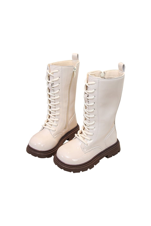 Boots for Girls Stylish Boots with Side Zipper and Lace Up Design Durable Leather Mid Calf Boots Casual Versatile Daily Wear