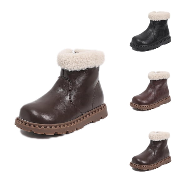 Boots for Girls Winter Boots Children's Winter Warm Girls' Leather Shoes Thickened Two-Shoe Large Leather Boots for Stylish Girls