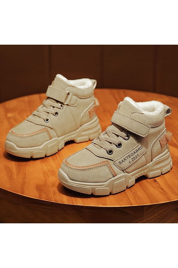 Boots for Kids Winter Fluffy Lined Snow Boot Ankle High Combat Boots Winter Warm Lined Sneaker (Beige 4.5-5 Years)