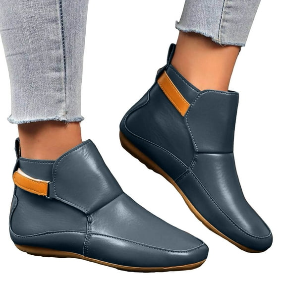 Boots for Women 2025 Fashion Casual Solid Leather Wide Foot Non Slip Work Short Ankle Booties Walking Shoes