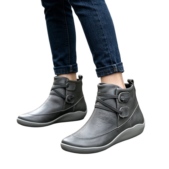 Boots for Women Ankle Booties Vintage Round Toe Elastic Band Flat Slip on Boots Fall Winter Solid Retro Comfortable Casual Outdoor Ladies Shoes