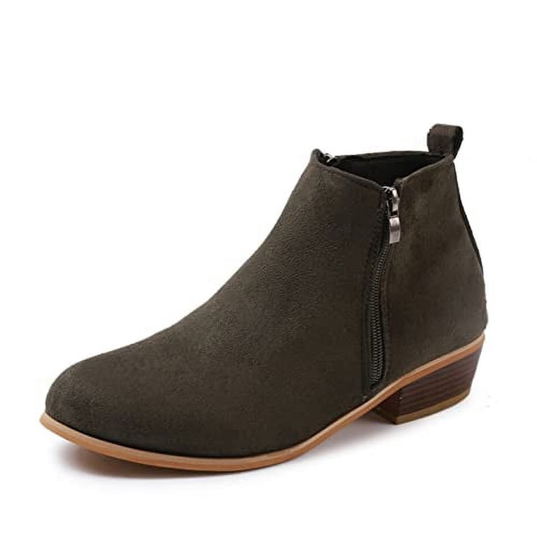 Beauty Cry Women's Square Toe Ankle Boots - Low Heel, Suede, Side Zipper, Comfort Casual Booties