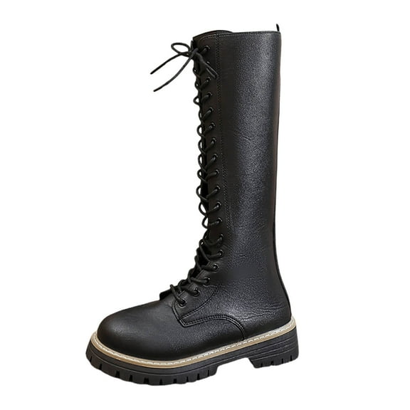 Boots for Women Chunky Heel Pointed Toe Lace Up Booties Knee High 2025 Trendy Mid Calf Warm Casual Snow Boots