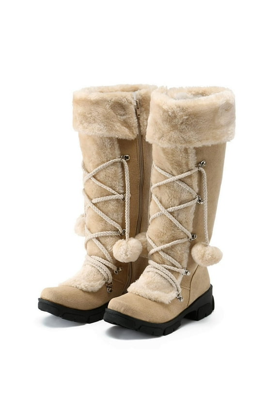 Boots for Women,Womens Lace-Up Zipper Snow Warm Cotton Shoes Plush Ball Ethnic Knight