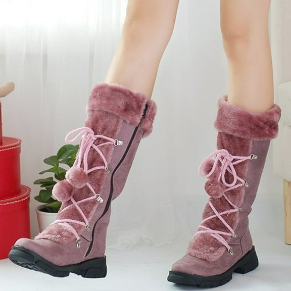 Boots for Women,Womens Lace-Up Zipper Snow Warm Cotton Shoes Plush Ball Ethnic Knight