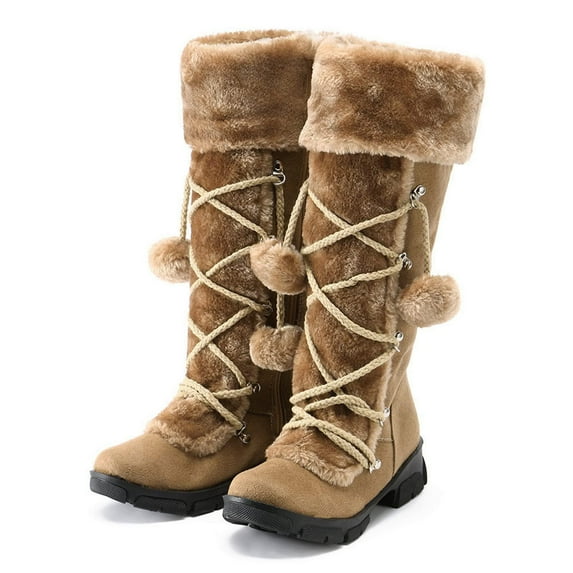 Boots for Women,Womens Lace-Up Zipper Snow Warm Cotton Shoes Plush Ball Ethnic Knight