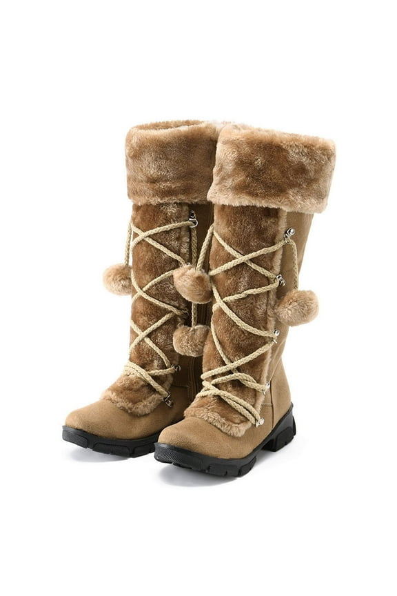 Boots for Women,Womens Lace-Up Zipper Snow Warm Cotton Shoes Plush Ball Ethnic Knight