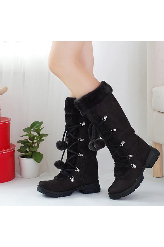 Boots for Women,Womens Lace-Up Zipper Snow Warm Cotton Shoes Plush Ball Ethnic Knight