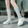 thumbnail image 1 of Boots for Women Clearance,Womens Shoes Solid Color Bandage High Heel Casual Warm Winter Knee High Boots, 1 of 6