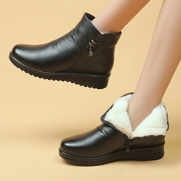 Boots for Women,Womens Shoes Water Proof Platform Warm Thick Fleece Side Zip Snow Ankle Boots