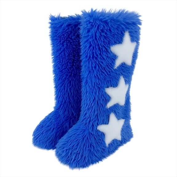 Boots for Women Cold Weather Fuzzy Flat Heel Warm Booties Thick Pull On 2025 Trendy Star Print Wide Calf Round Toe Women Boots