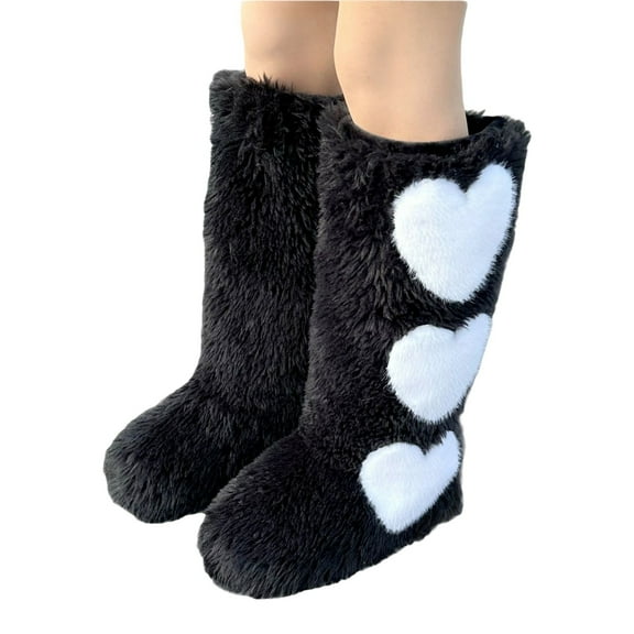 Boots for Women Cold Weather Fuzzy Flat Heel Warm Booties Thick Pull On 2025 Trendy Wide Calf Round Toe Snow Boots