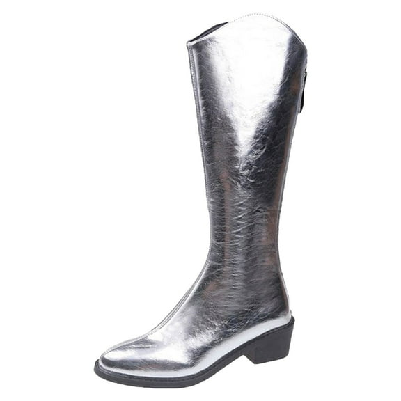 Boots for Women,Fashion Knee High Boots with Side Zipper and Thick Heel for Autumn Winter Seasons,Knee High Boots Women,Silver7