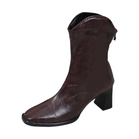 Boots for Women,Heel Mid Calf Boots On Round Toe Ankle Booties Comfortable Footwear For Women Casual And Daily Wear,Knee High Boots Women,Coffee,5.5