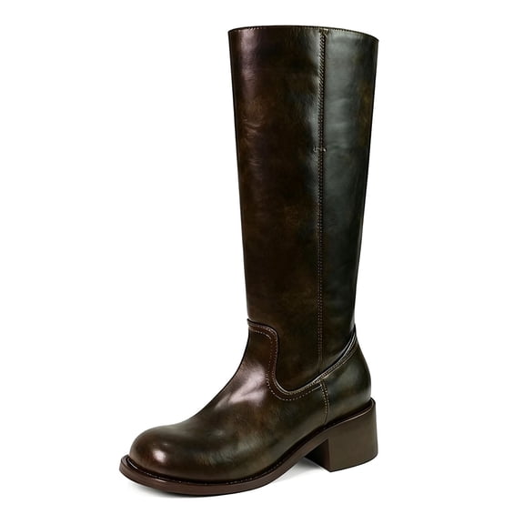 Boots for Women,High Boots for Women Autumn Winter Long Round Toe Warm Flat Sole On Mid Heel Boots,Knee High Boots Women,Coffee,5.5