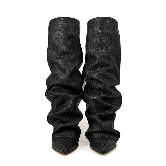 Boots for Women,Knee High Boots Fashion Pointed Toe Heel Stacked Folded On Booties Comfortable Winter Fall Casual Dress,Knee High Boots Women,Black,9