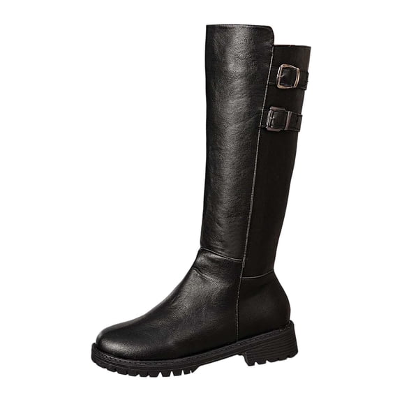 Boots for Women,Knee High Boots With Thick Platform Heel And Belted Tall Shaft For Women Classic Fashion Footwear,Knee High Boots Women,Black,6.5