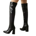 thumbnail image 1 of Boots for Women Knee High Fashion Casual Leather Pointed Toe Chunky Heel over The Knee Tall Boots Winter Fall Long Dress Knee-High Boots Black, 1 of 6