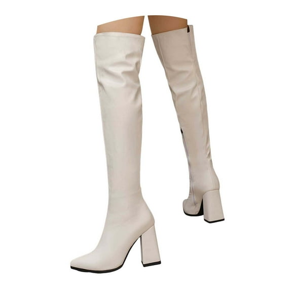 Boots for Women Knee High Fashion Casual Leather Pointed Toe Chunky Heel over The Knee Tall Boots Winter Fall Long Dress Knee-High Boots