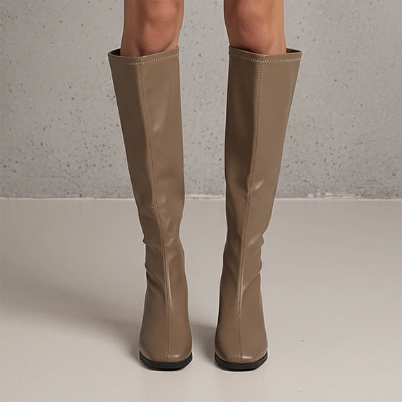 Boots for Women Knee High Winter Women Chunky Heel Versatile Thick-Soled Square Toe Warm Long Boots for Casual Outdoor Party Daily Wear