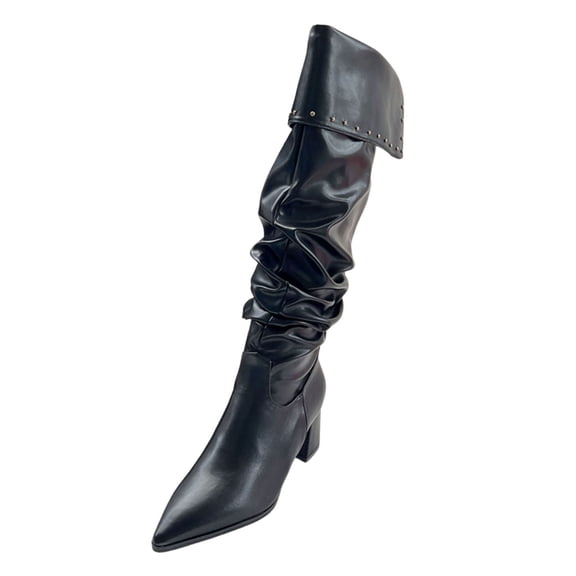 Boots for Women,Long Toe Warm Pure Autumn Round Boots for Women with Thick Straight Sole Mid-Calf Height,Knee High Boots Women,Black,5.5