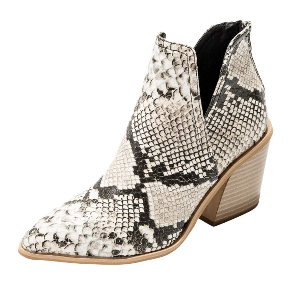 snakeskin booties low heel