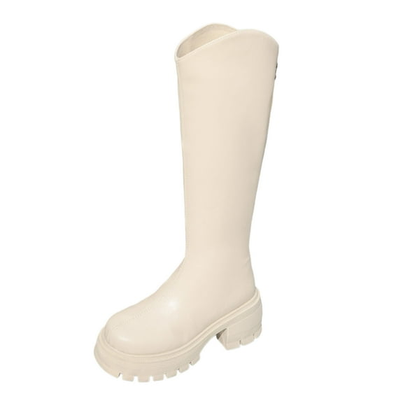 Boots for Women,Mid-Calf Winter Boots with Round Toe Design Thick Flat Sole for Casual Comfort and Daily Wear,Knee High Boots Women,Beige,9