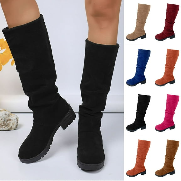 Boots for Women Round Toe Chunky Heel Knee-High Boots Women's Fashionable Casual Versatile Fall Winter Comfortable Dressy Boots