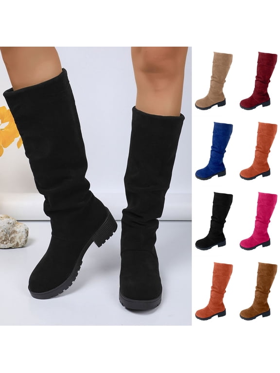Boots for Women Round Toe Chunky Heel Knee-High Boots Women's Fashionable Casual Versatile Fall Winter Comfortable Dressy Boots