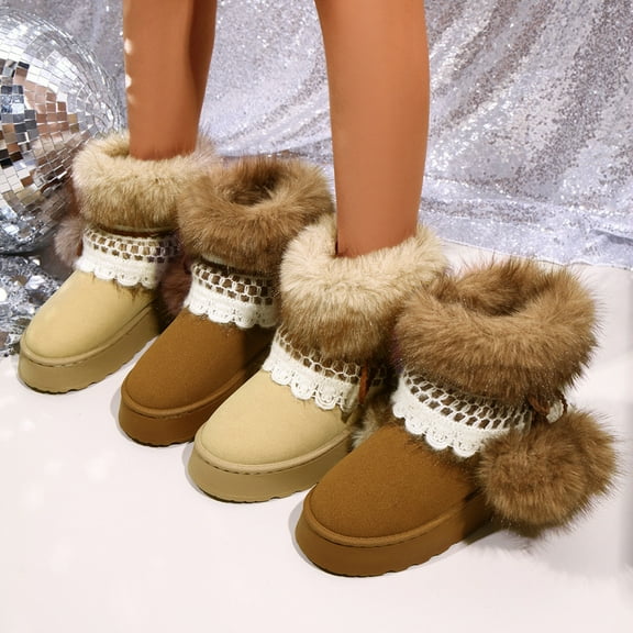 Boots for Women Round Toe Thickened Velvet Solid Color Boots Women's Fashionable Casual Winter Warm Short Snow Boots Outdoor Indoor Ankle Boots