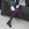 thumbnail image 1 of Boots for Women,Stretch Knit Thick Heel Pointed Toe Ladies Boots Are Thin Leopard Print Boots Over The Knee Long Boots Women Boots Purple 36, 1 of 7