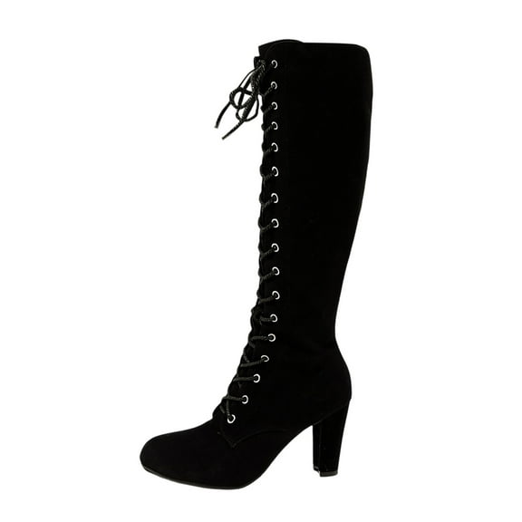 Boots for Women,Stylish Knee High Boots With Side Zipper Lace Up Design Comfortable Heels For Women Autumn Winter Wear,Knee High Boots Women,Black,9
