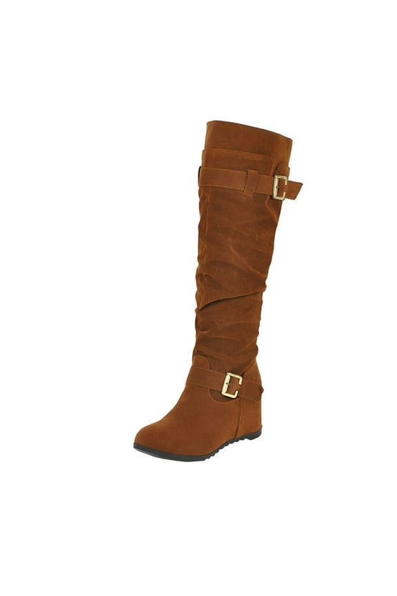 Boots for Women,Stylish Ladies Knee High Boots Featuring Belt Buckle and Elevated Heel for Modern Fashion Trends,Knee High Boots Women,Brown7
