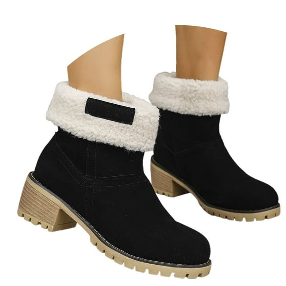 Boots for Women,Stylish Platform Heel Mid Calf Suede Winter Boots For Women Cozy Comfortable And Warm Footwear,Knee High Boots Women,Black,7.5