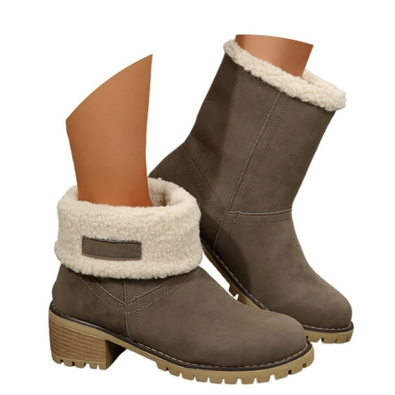 Boots for Women,Stylish Platform Heel Mid Calf Suede Winter Boots For Women Cozy Comfortable And Warm Footwear,Knee High Boots Women,Grey,6.5