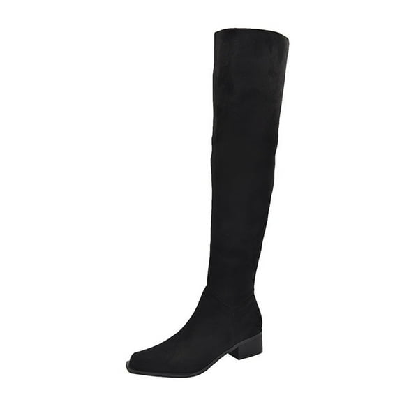 Boots for Women,Stylish Pointed Toe Ruffled Knee High Fashion Boots with Mid Heel for Casual All Seasons Wear,Knee High Boots Women,Black,6